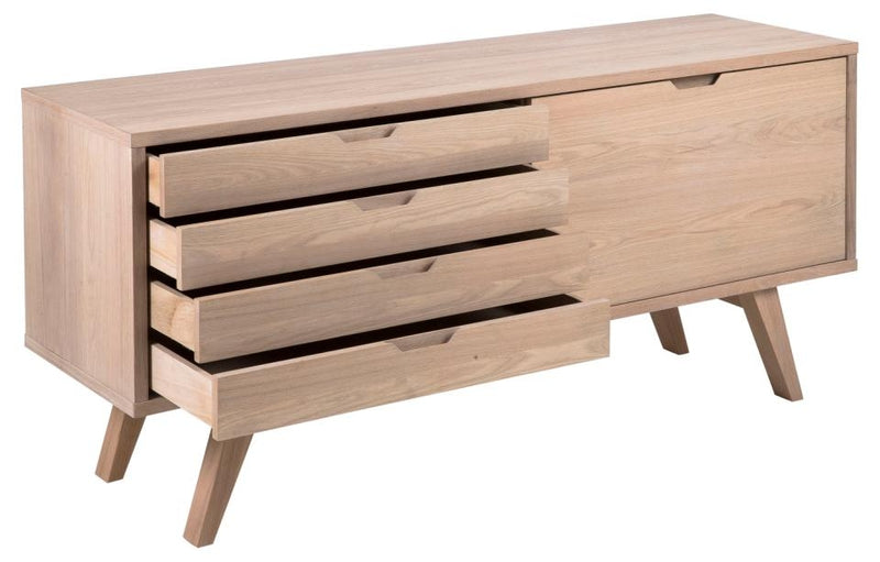 Comoda din lemn si furnir, cu 4 sertare si 1 usa, A-Line Stejar Deschis, l160xA45xH72 cm (4)
