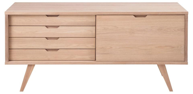 Comoda din lemn si furnir, cu 4 sertare si 1 usa, A-Line Stejar Deschis, l160xA45xH72 cm (3)