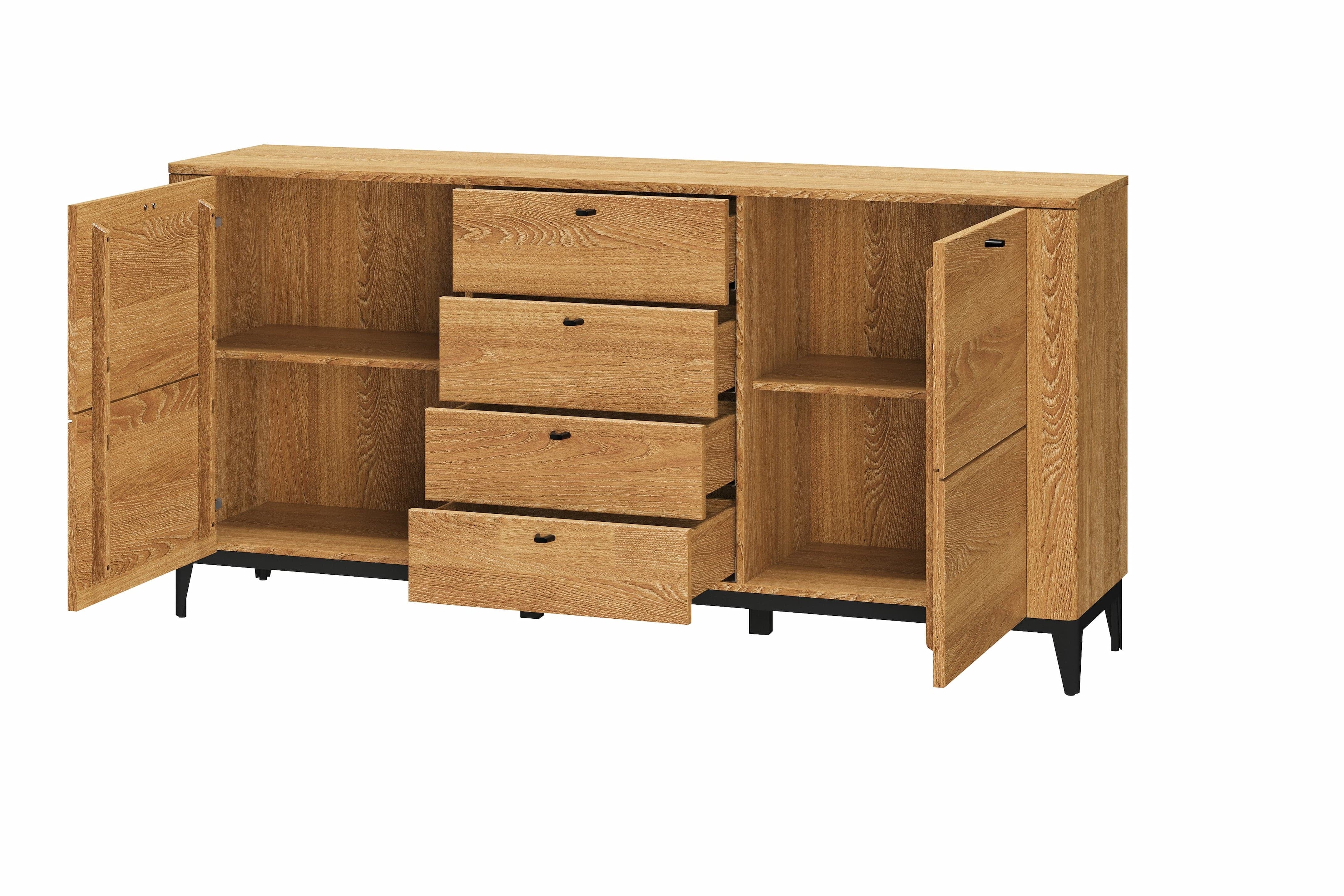 Set de mobila living din pal, furnir si lemn, 7 piese Porto Stejar Auriu (11)