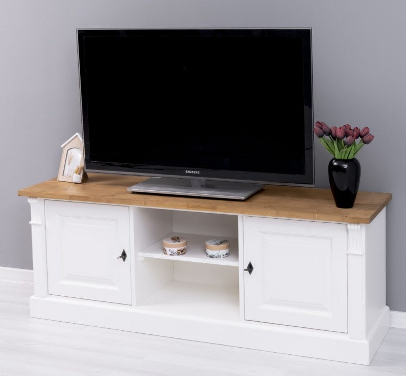 Comoda TV din lemn de brad, cu 2 usi, Pasy PS494, Ivoir Vopsit P039/P002, l160xA46xH60 cm (1)