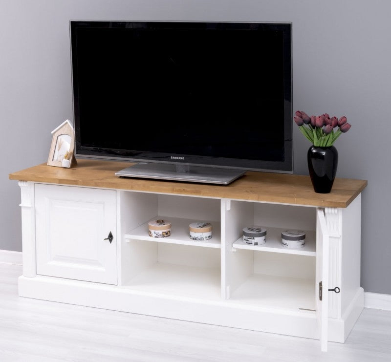 Comoda TV din lemn de brad, cu 2 usi, Pasy PS494, Ivoir Vopsit P039/P002, l160xA46xH60 cm (4)