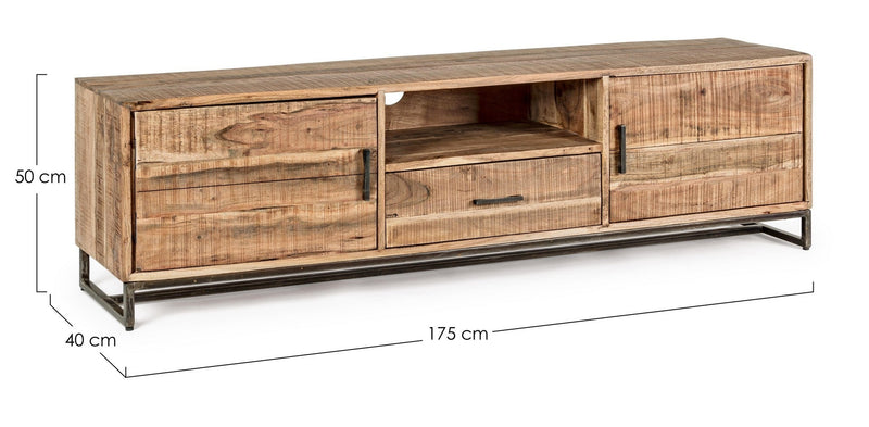 Comoda TV din lemn de salcam si metal, cu 1 sertar si 2 usi, Elmer Natural, l175xA40xH50 cm (4)
