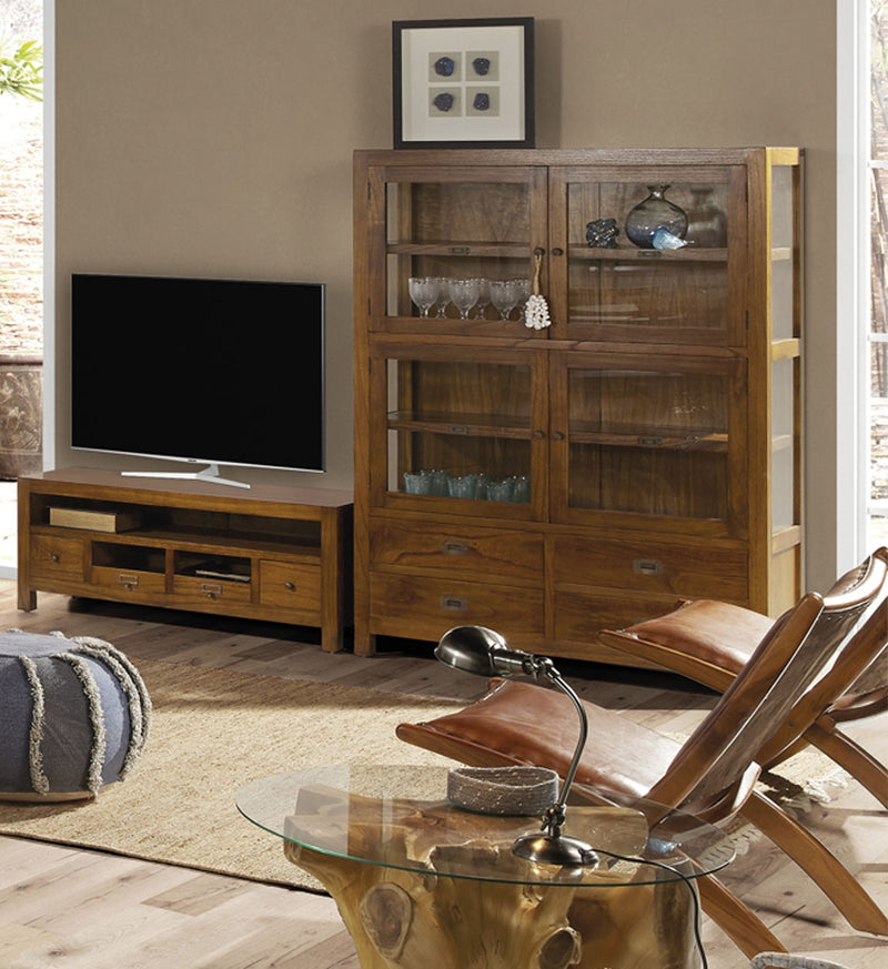 Comoda TV din lemn si furnir, cu 4 sertare, Star II Nuc, l110xA40xH45 cm (1)