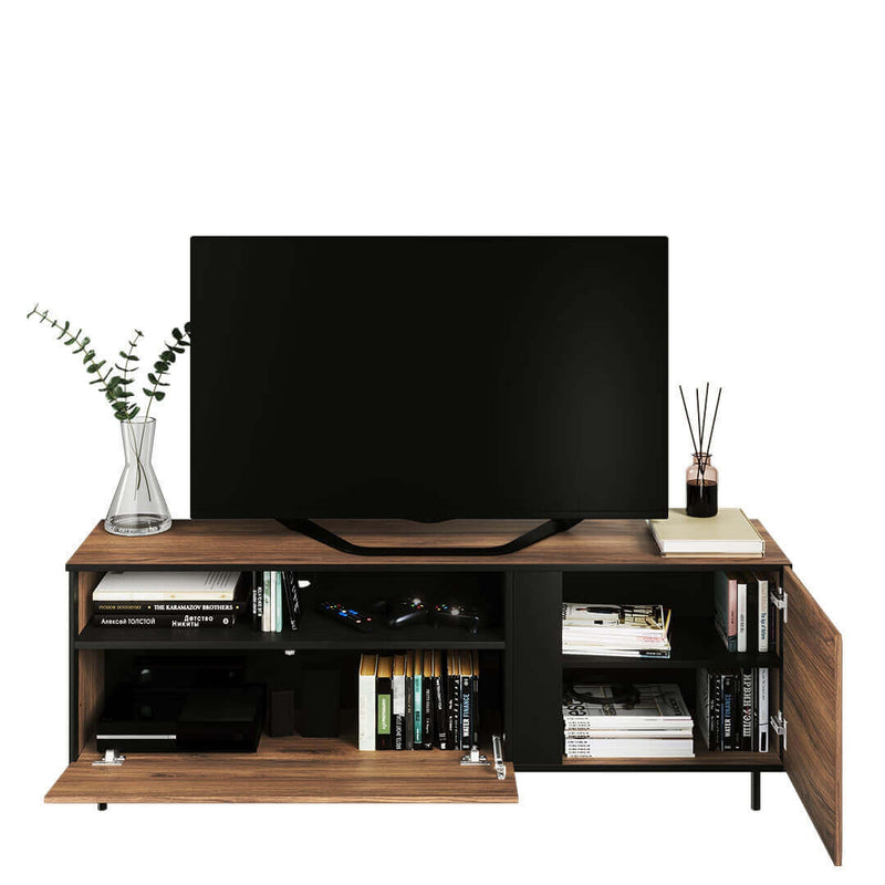 Comoda TV din pal, cu 1 usa si 1 sertar, Borga 03 Stejar Catania / Negru, l155xA41xH55 cm (4)