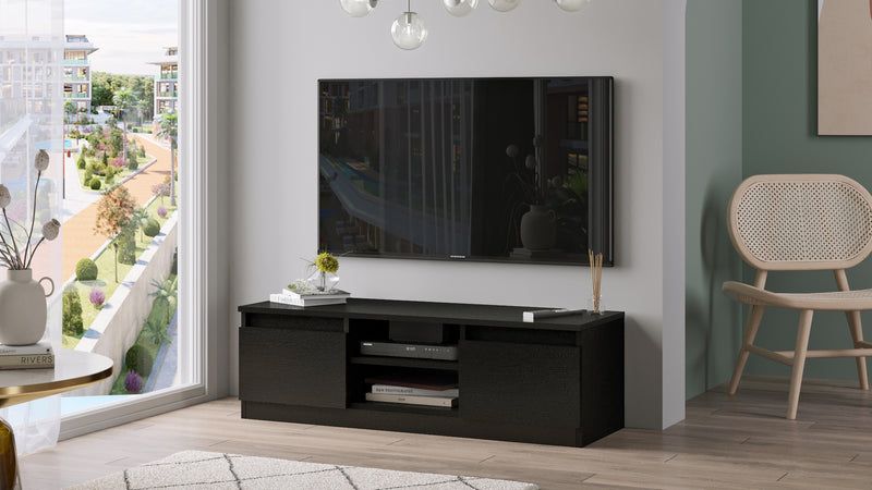 Comoda TV din pal, cu 2 usi Silva SV1-LB Negru, l120xA40xH37,3 cm (2)