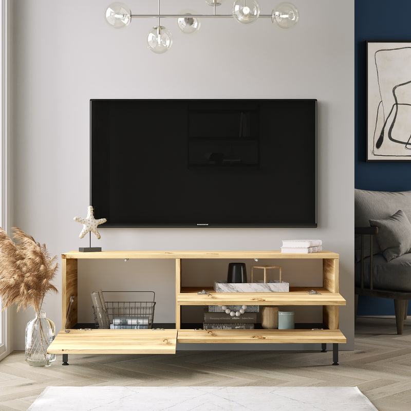 Comoda TV din pal si metal, cu 3 usi, Luvio LV5-KL Stejar / Negru, l120xA35,5xH46,3 cm (1)