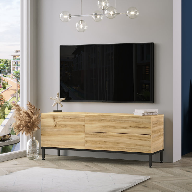 Comoda TV din pal si metal, cu 3 usi, Luvio LV5-KL Stejar / Negru, l120xA35,5xH46,3 cm (2)