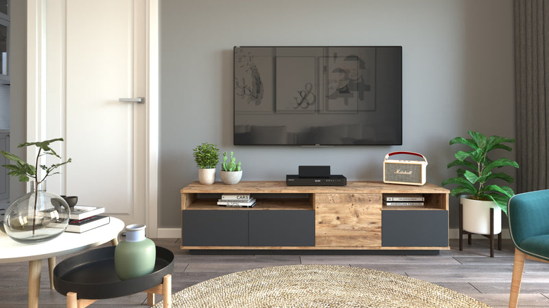 Comoda TV din pal, cu 4 usi, Future FR5-AA New Antracit / Natural, l180xA44,8xH44,6 cm (3)