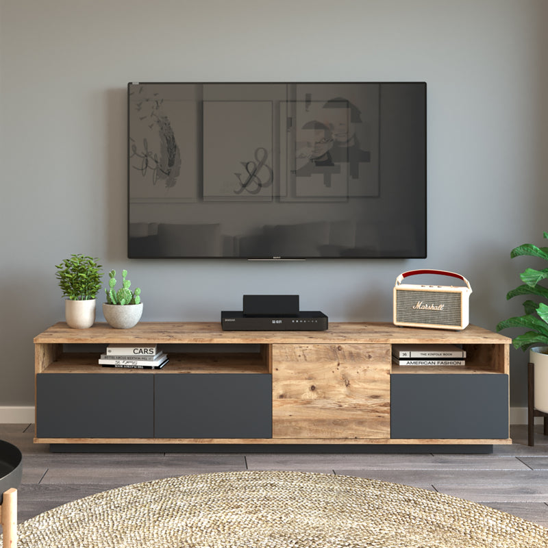 Comoda TV din pal, cu 4 usi, Future FR5-AA New Antracit / Natural, l180xA44,8xH44,6 cm