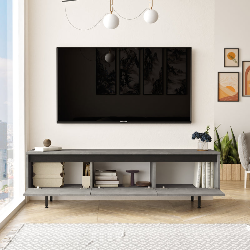 Comoda TV din pal si metal, cu 3 usi, Luvio LV1-RL Gri / Negru, l160xA35,5xH45,1 cm (1)