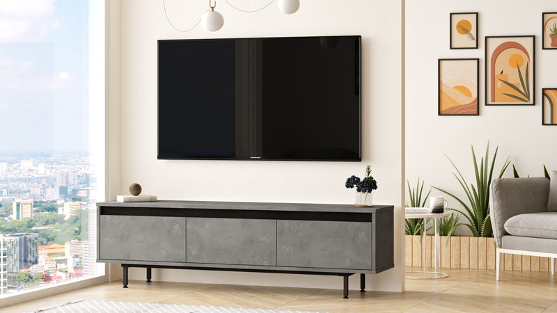 Comoda TV din pal si metal, cu 3 usi, Luvio LV1-RL Gri / Negru, l160xA35,5xH45,1 cm (3)