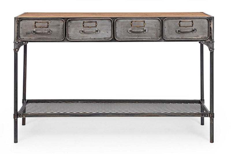 Consola din lemn de pin si metal, cu 4 sertare, Store Natural / Gri, l119,5xA41xH78,5 cm (2)