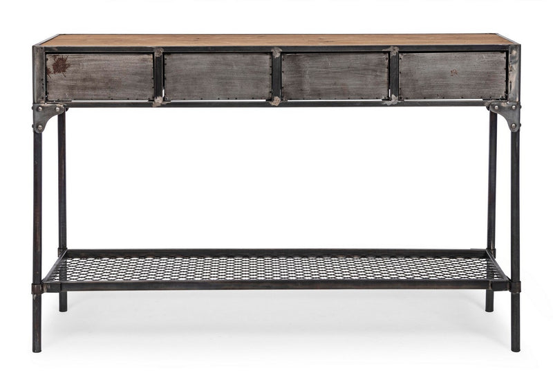 Consola din lemn de pin si metal, cu 4 sertare, Store Natural / Gri, l119,5xA41xH78,5 cm (3)