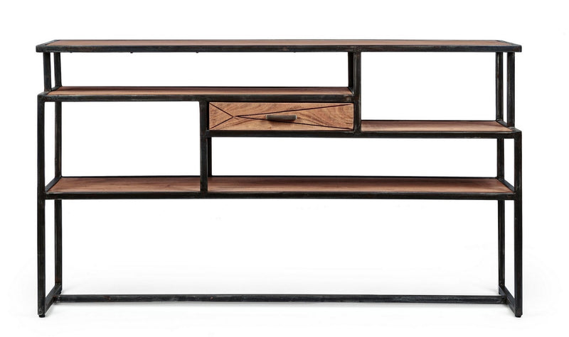 Consola din lemn de salcam si metal, cu 1 sertar, Egon Natural / Negru, l130xA35xH74 cm (1)