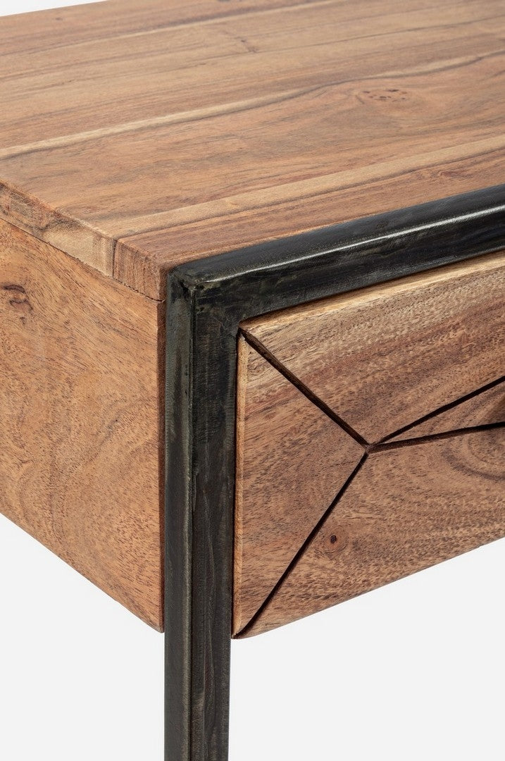 Consola din lemn de salcam si metal, cu 2 sertare, Egon Natural / Negru, l90xA30xH80 cm (4)