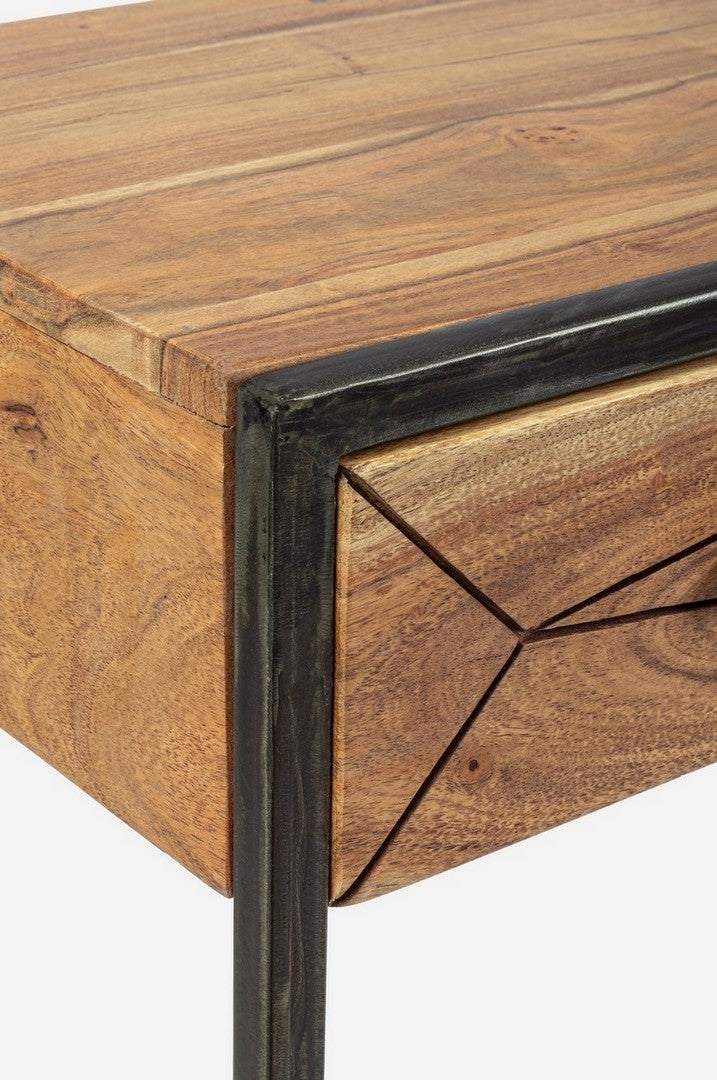 Consola din lemn de salcam si metal, cu 3 sertare, Egon Natural / Negru, l115xA35xH80 cm (4)