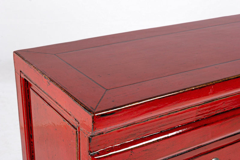 Consola din lemn reciclat de ulm, cu 3 sertare, Jinan Rosu, l128xA30xH88 cm (3)
