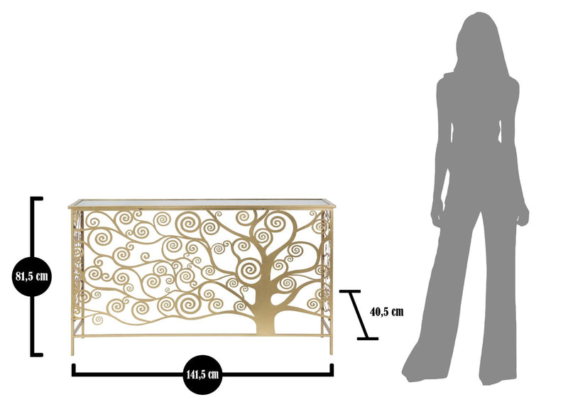 Consola din metal si sticla, Tree of Life Auriu, l141,5xA40,5xH81,5 cm (6)