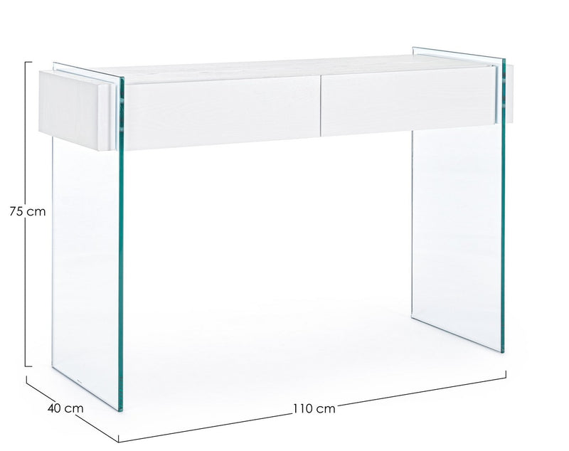 Consola din sticla si MDF, cu 2 sertare, Line Transparent / Alb, l110xA40xH75 cm (6)