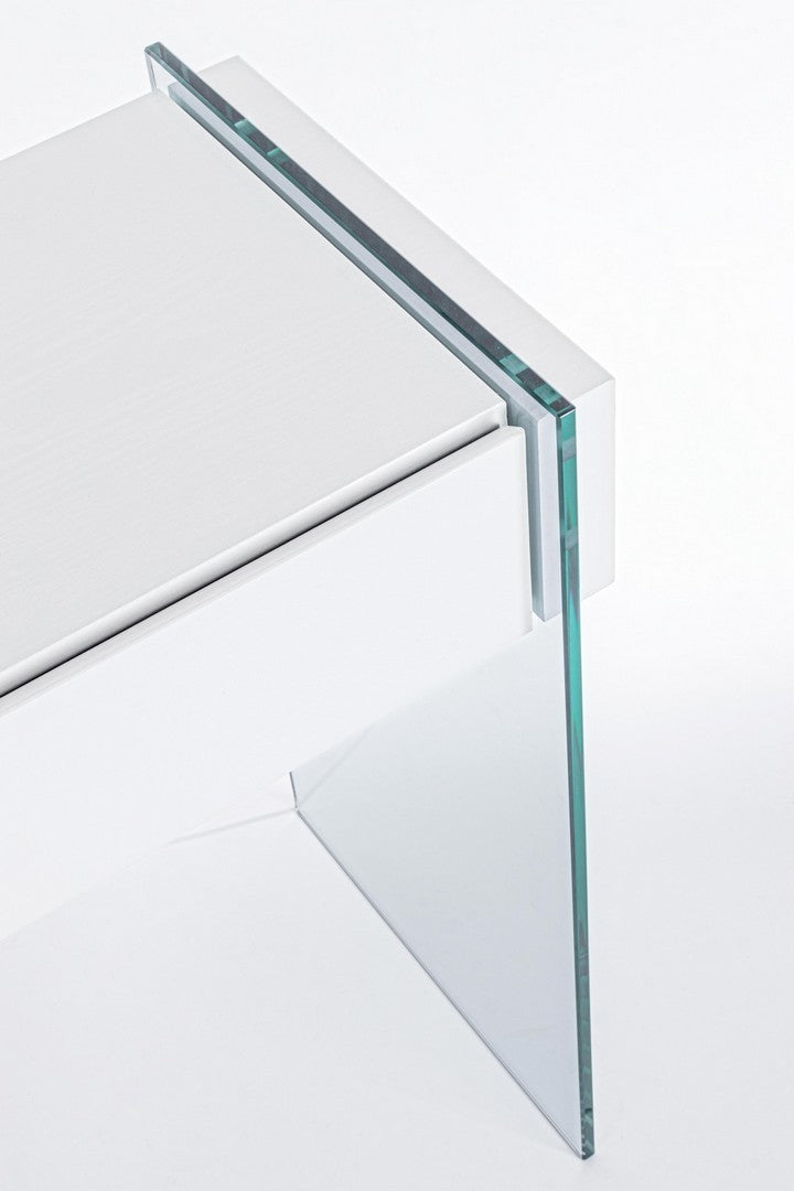 Consola din sticla si MDF, cu 2 sertare, Line Transparent / Alb, l110xA40xH75 cm (5)