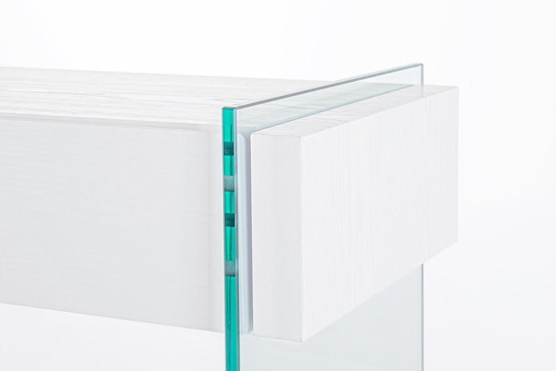 Consola din sticla si MDF, cu 2 sertare, Line Transparent / Alb, l110xA40xH75 cm (4)