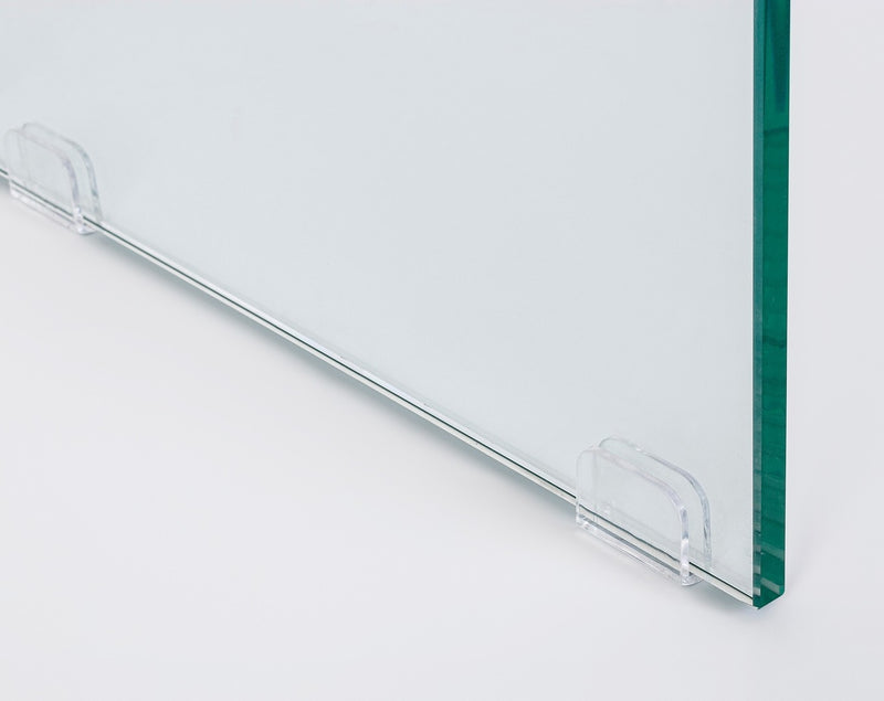 Consola din sticla si MDF, cu 2 sertare, Line Transparent / Negru / Natural, l110xA40xH75 cm (6)