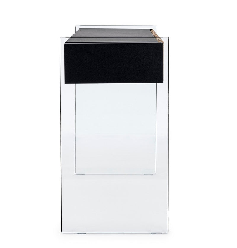 Consola din sticla si MDF, cu 2 sertare, Line Transparent / Negru / Natural, l110xA40xH75 cm (3)