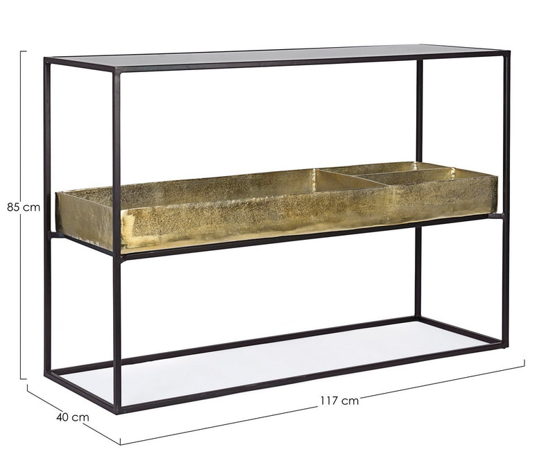 Consola din sticla si metal, Mavila Negru / Alama, l117xA40xH85 cm (5)