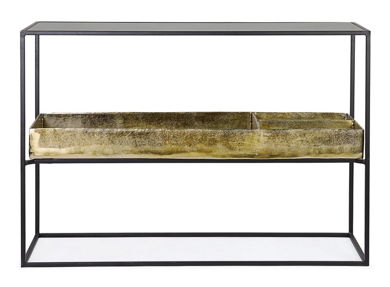 Consola din sticla si metal, Mavila Negru / Alama, l117xA40xH85 cm (1)