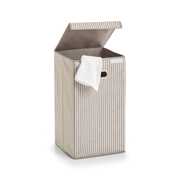 Cos pentru rufe cu capac, Fleece, Beige Stripes, l32xA32xH57 cm (1)