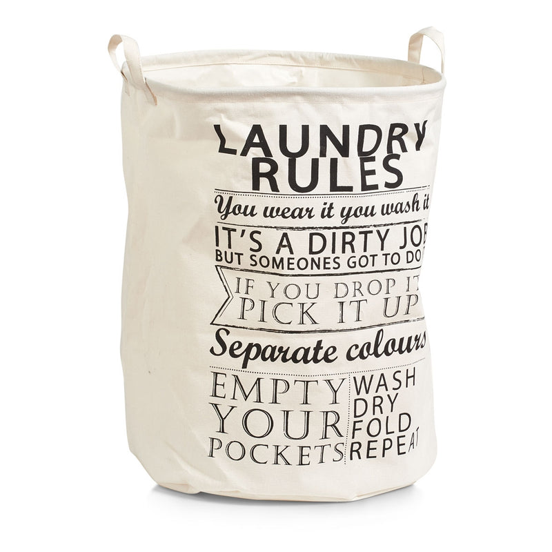 Cos pentru rufe din panza, Laundry Rules Bej, Ø 38xH48 cm