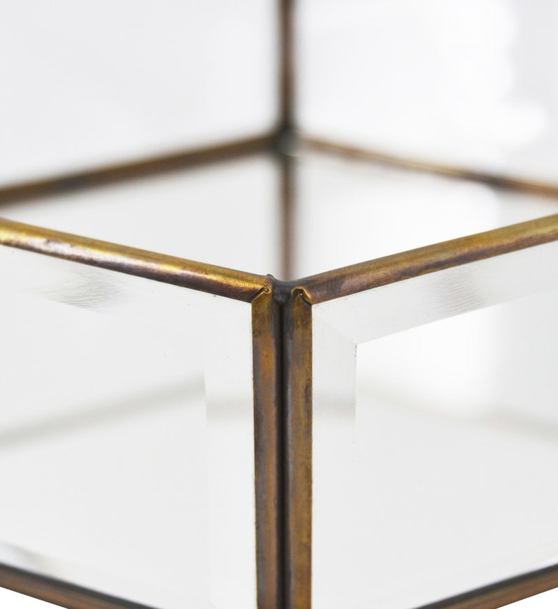 Cutie pentru depozitare cu capac, din sticla si metal Hexagonal Small  Transparent / Alama, L16xl14xH6 cm (3)