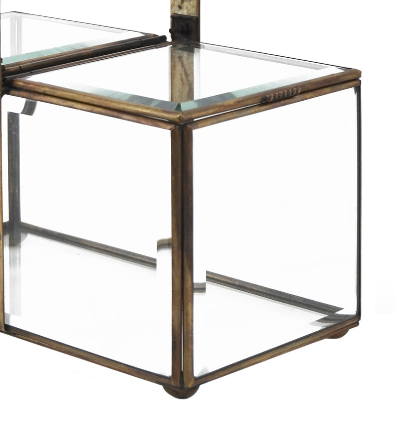 Cutie pentru depozitare cu maner, din sticla si metal Handle Bezel Transparent / Alama, L23xl12xH12 cm (2)