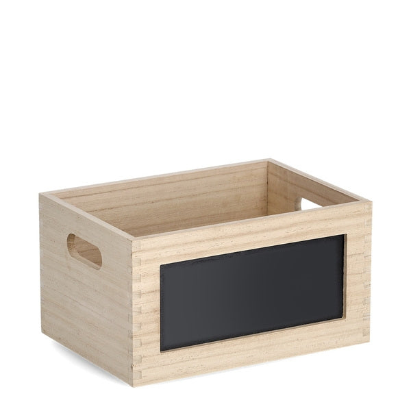 Cutie pentru depozitare cu tabla de scris, din lemn de Paulownia, Board Natural / Negru, L28xl20xH15 cm