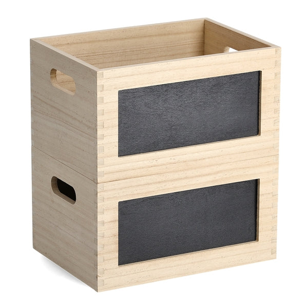 Cutie pentru depozitare cu tabla de scris, din lemn de Paulownia, Board Natural / Negru, L28xl20xH15 cm (5)