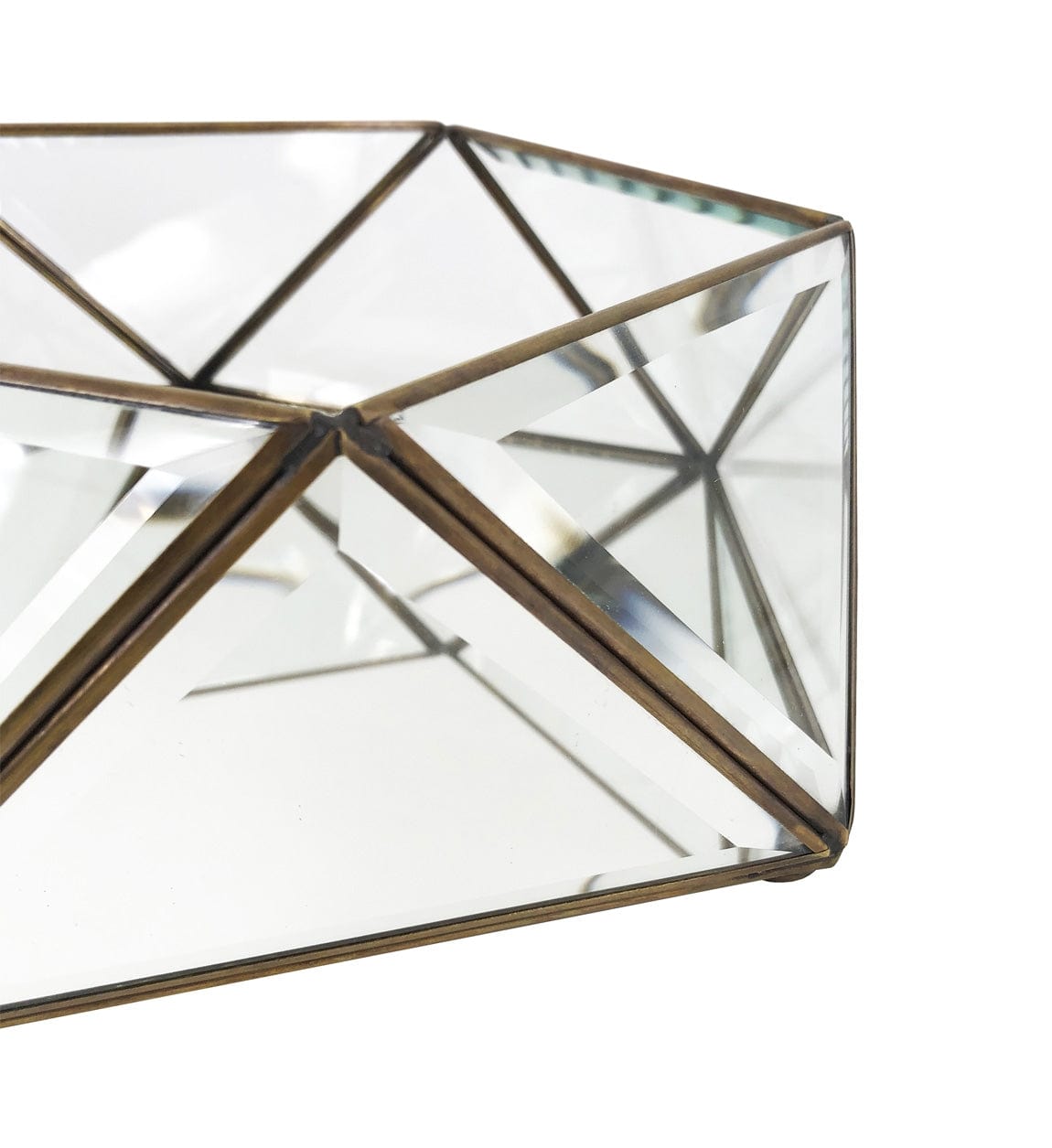 Cutie pentru depozitare din sticla si metal Box Pentagonal Transparent / Alama, L27xl26xH10 cm (4)