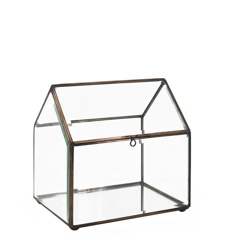 Cutie pentru depozitare din sticla si metal House Box Small Transparent / Alama, L23xl17xH22 cm