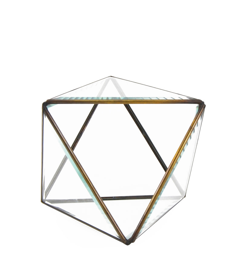 Cutie pentru depozitare din sticla si metal Triangles Transparent / Alama, L16xl16xH13 cm
