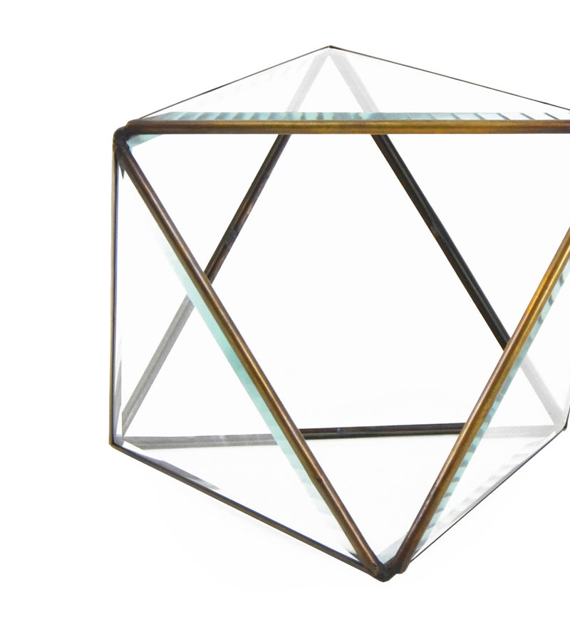 Cutie pentru depozitare din sticla si metal Triangles Transparent / Alama, L16xl16xH13 cm (1)