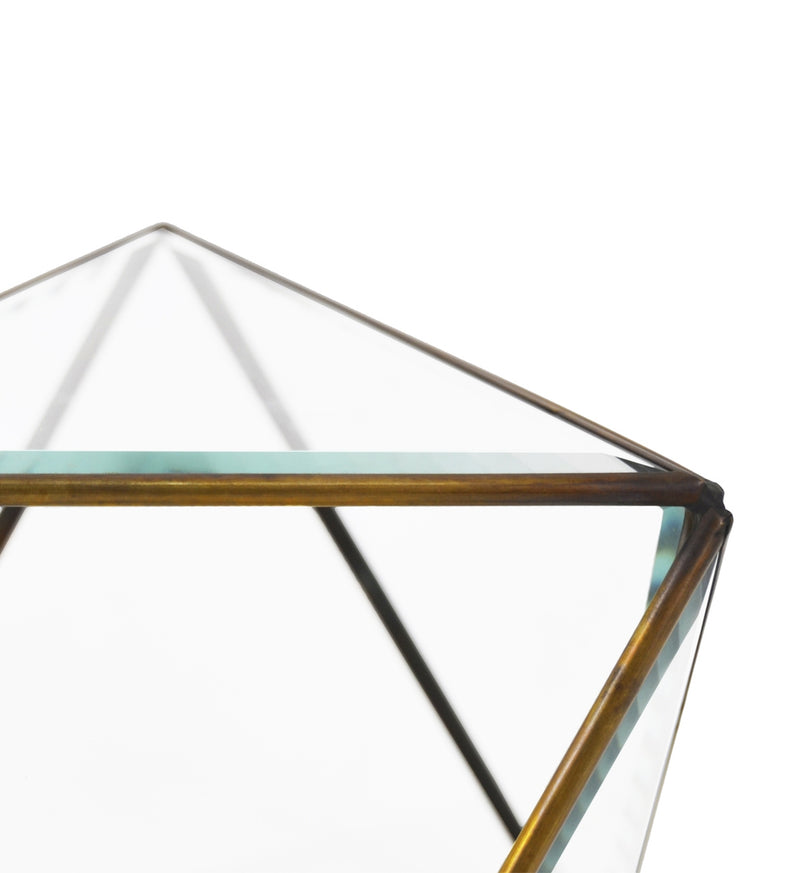 Cutie pentru depozitare din sticla si metal Triangles Transparent / Alama, L16xl16xH13 cm (2)