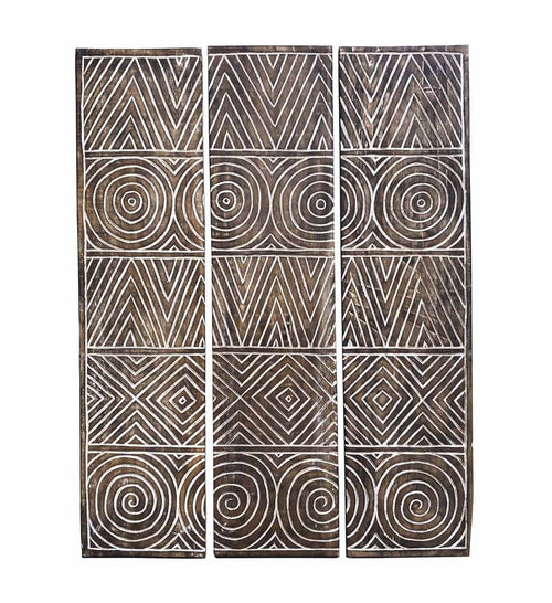 Moycor Decoratiune de perete, din lemn de mango, 3 piese, Geometric Carved Natural, 105 x 140 cm