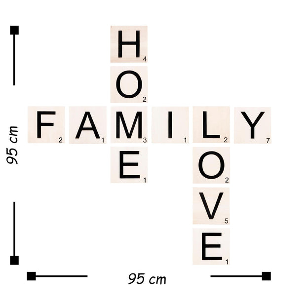 Asir Decoratiune de perete, din lemn, Scrabble Set-4 Negru / Alb, l95xA1,5xH95 cm