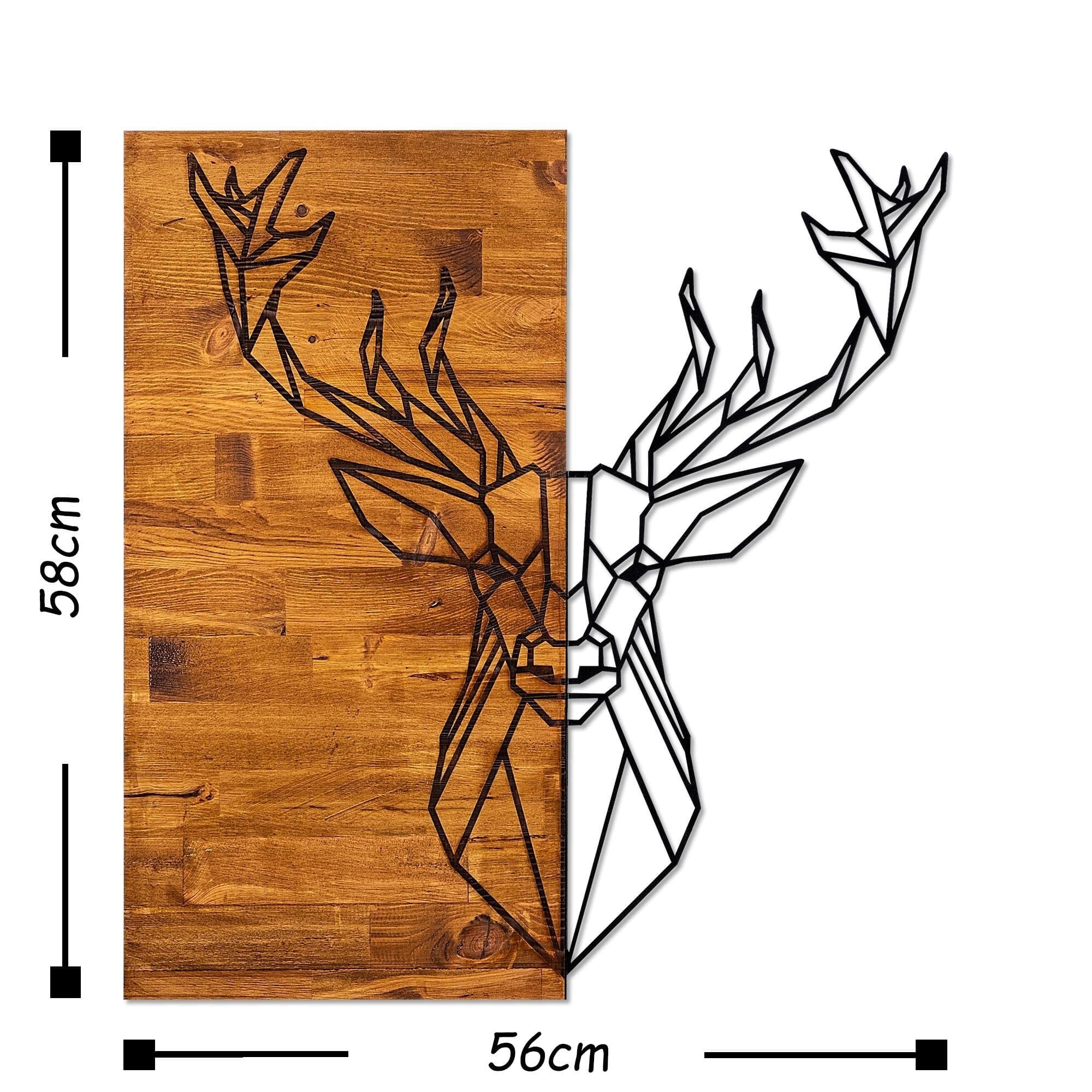 Decoratiune de perete, din lemn si metal, Deer 1 Nuc / Negru, l56xA3xH58 cm (3)