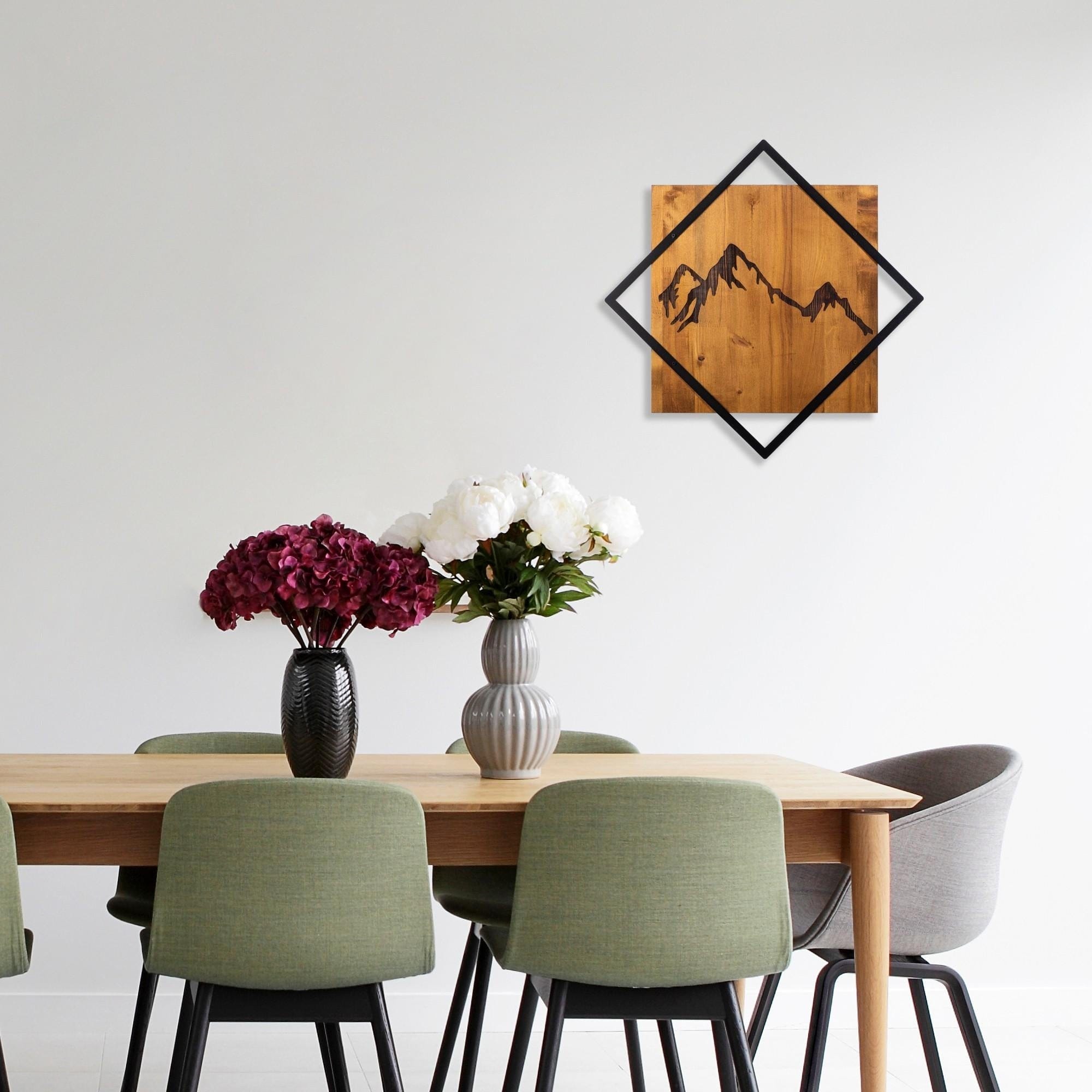 Asir Decoratiune de perete, din lemn si metal, Mountain 2 Nuc / Negru, l54xA1xH54 cm