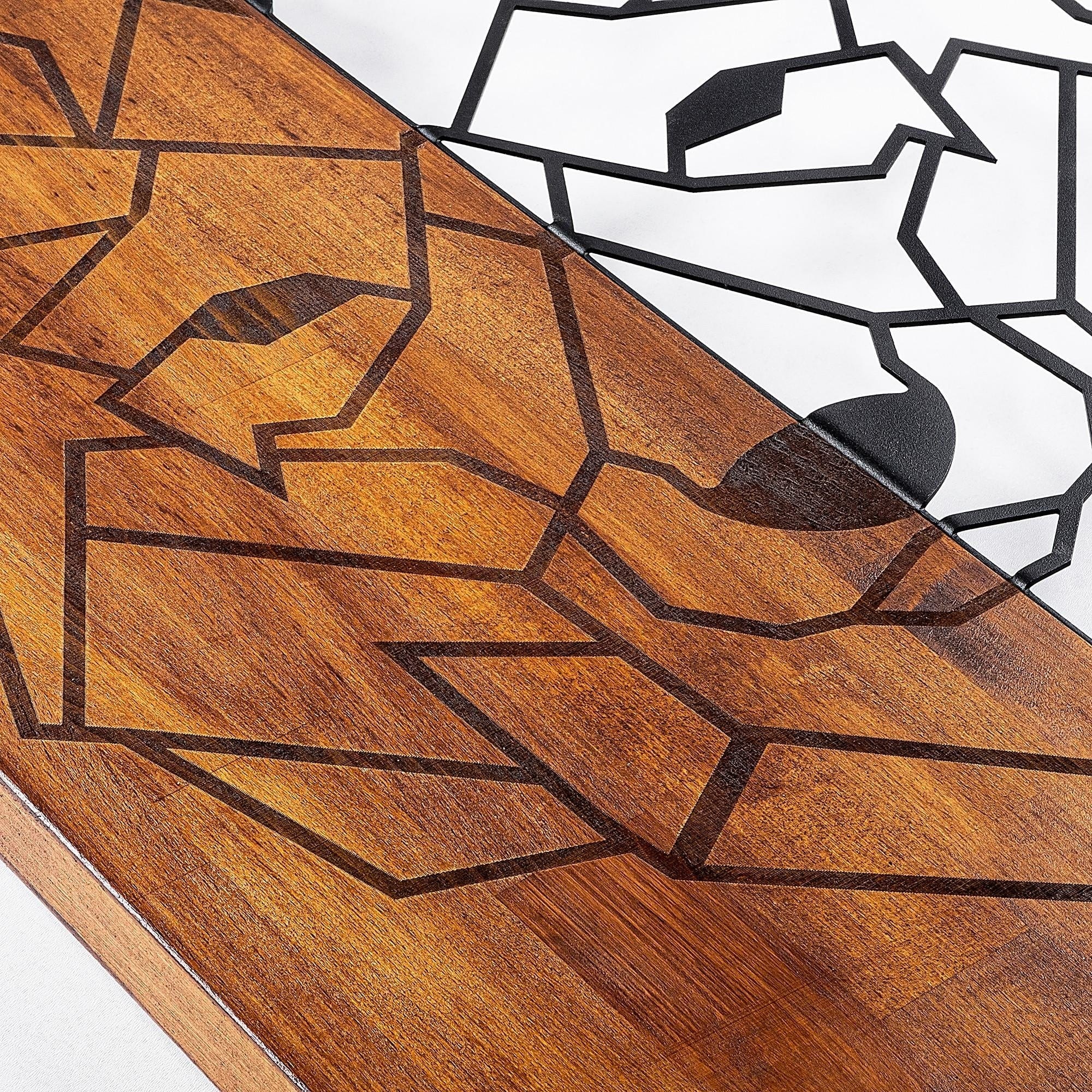 Decoratiune de perete, din lemn si metal, Wolf 1 Nuc / Negru, l45,5xA3xH58 cm (2)