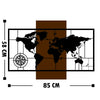 Asir Decoratiune de perete, din lemn si metal, World Map With Compass, Nuc / Negru, l85xA3xH58 cm