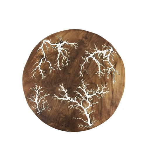 Moycor Decoratiune de perete, din lemn Teak Round Natural / Alb, Ø50 cm