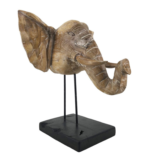 Moycor Decoratiune din lemn Teak Elephant Head Natural / Negru, L50xl45xH55 cm