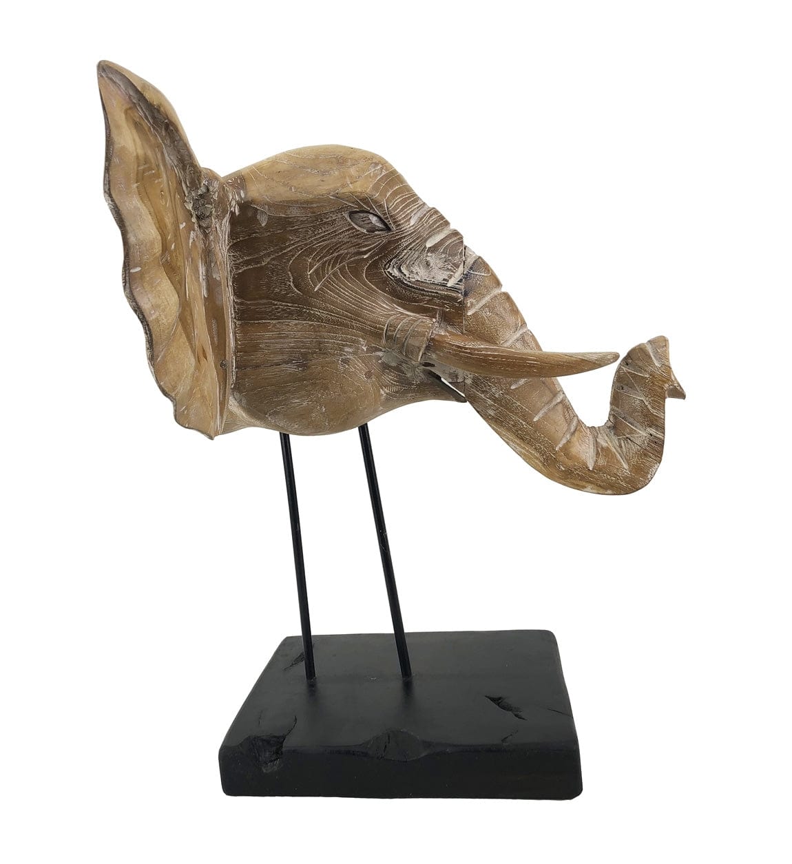 Moycor Decoratiune din lemn Teak Elephant Head Natural / Negru, L50xl45xH55 cm
