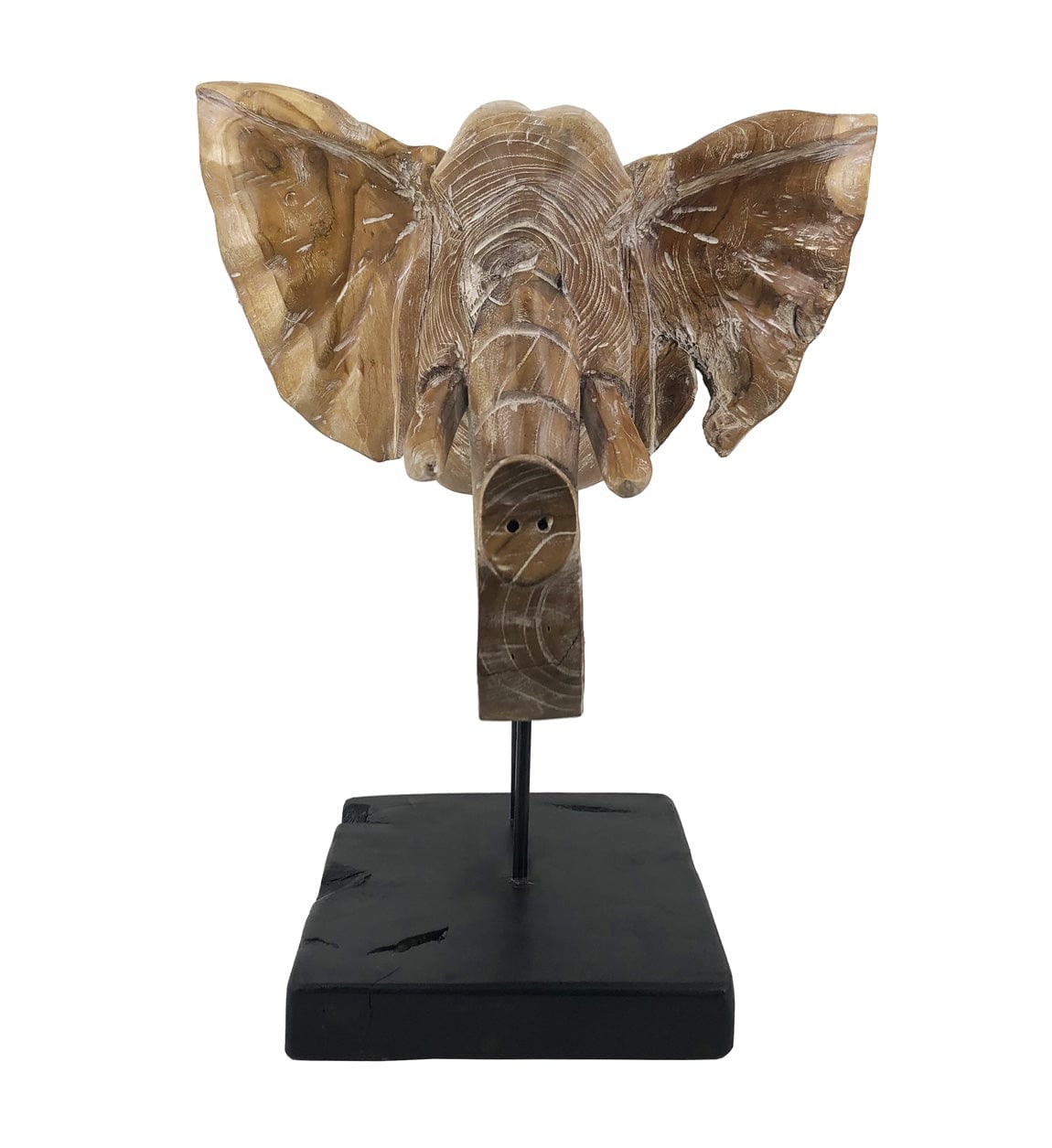 Moycor Decoratiune din lemn Teak Elephant Head Natural / Negru, L50xl45xH55 cm